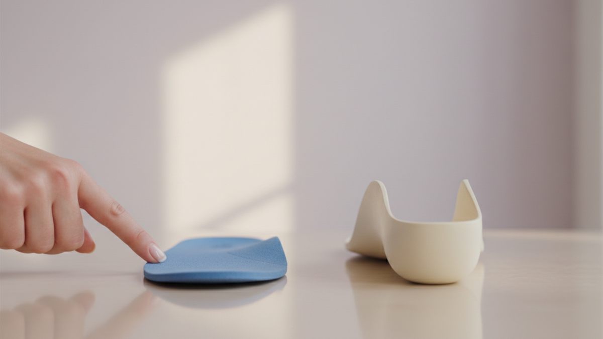 Generic pharmacy insole compared side by side with a contoured custom orthotic insole